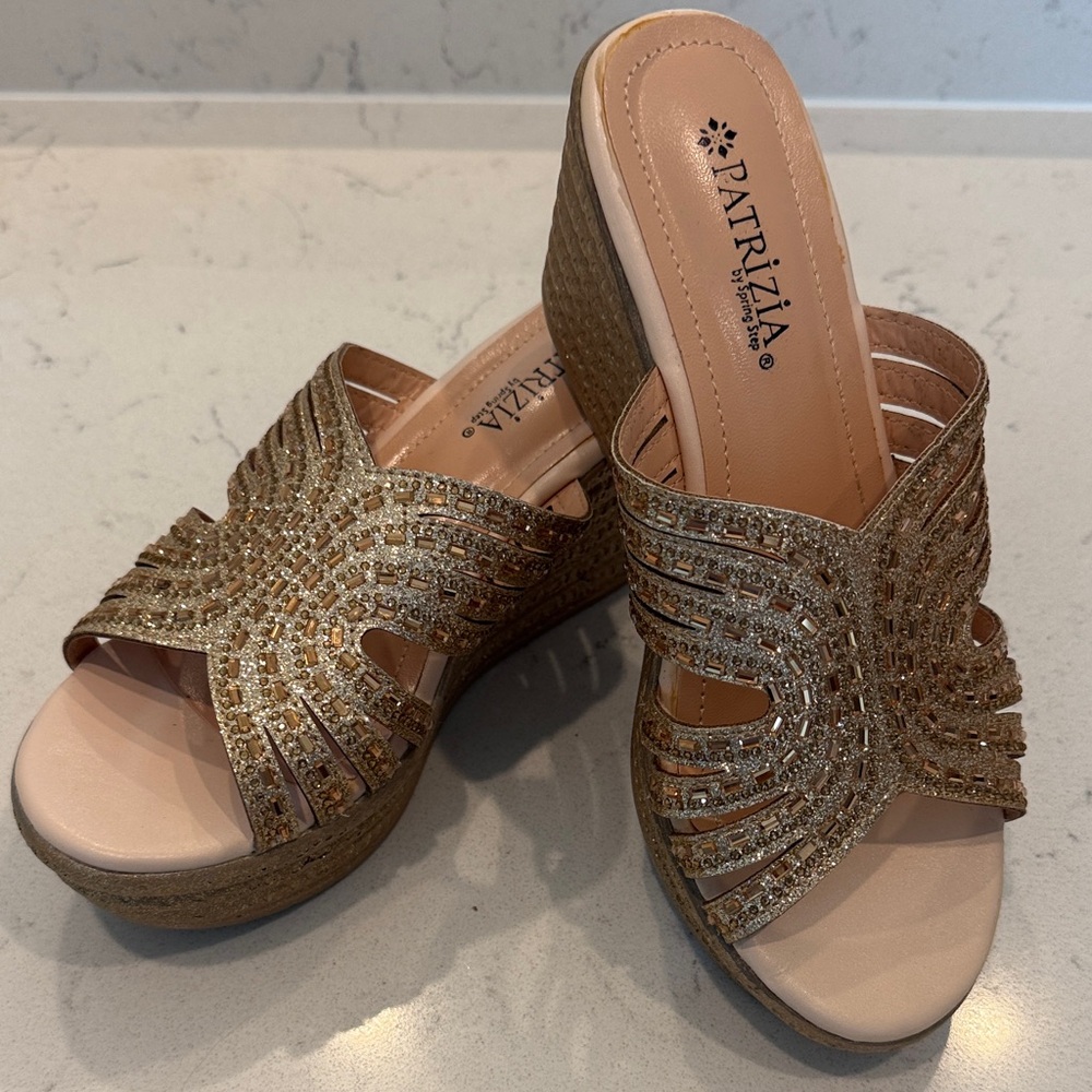 Patrizia Gold Glitter Wedge Sandals